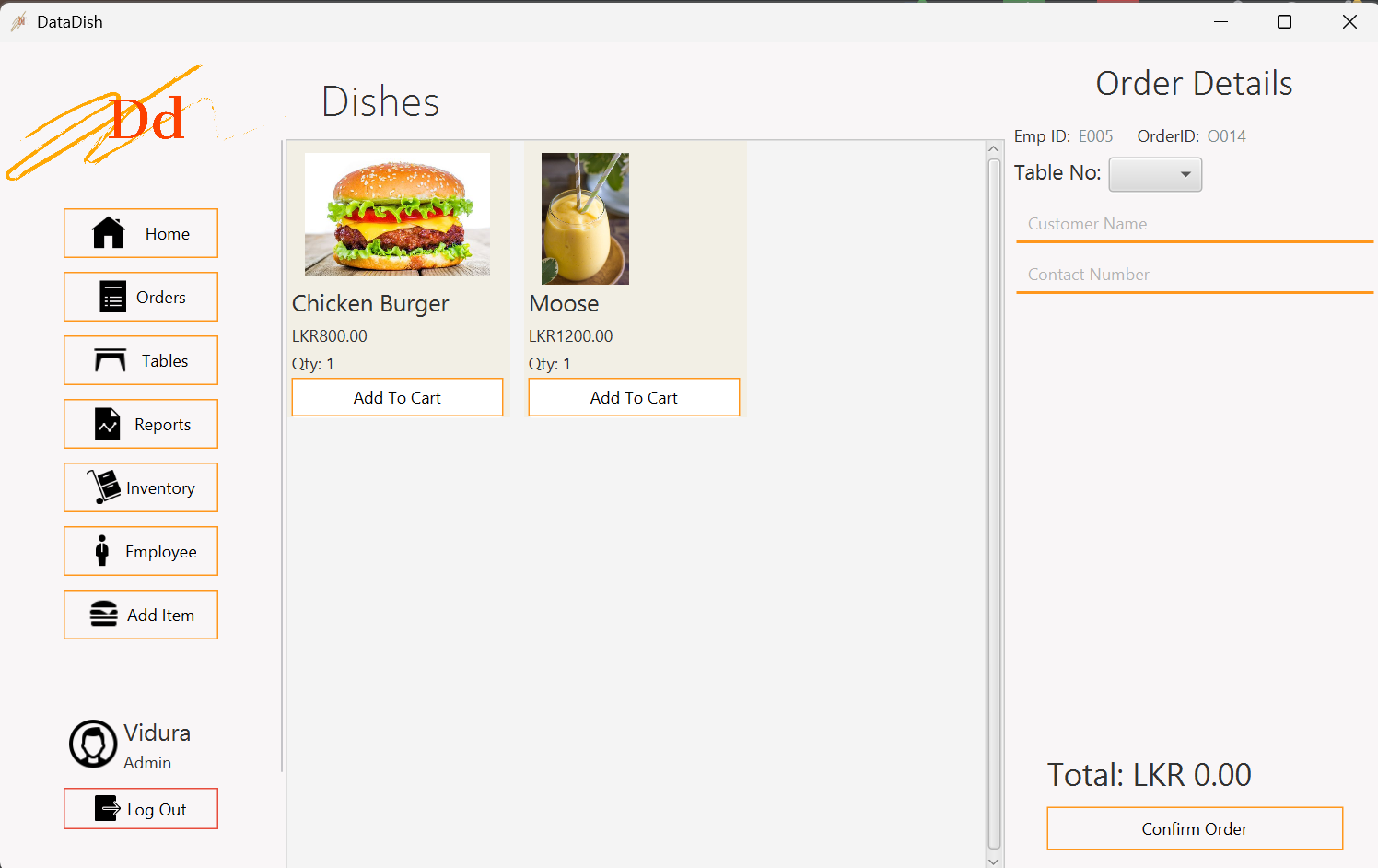 Restaurant Management System Screenshot